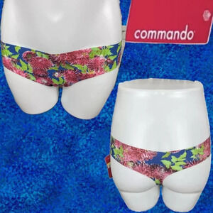 Commando M/L Pink Dahlia Floral Print Laser Cut Edges Thong Panties